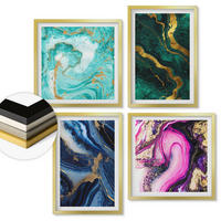 WANDBILDER 4er Set - 50x50 cm & 40x60 cm Goldrahmen - Abstrakte Muster in Rosa, Grün und Blau - Goldfarben, Kunststoff (50/50cm) - ArtPrintCave