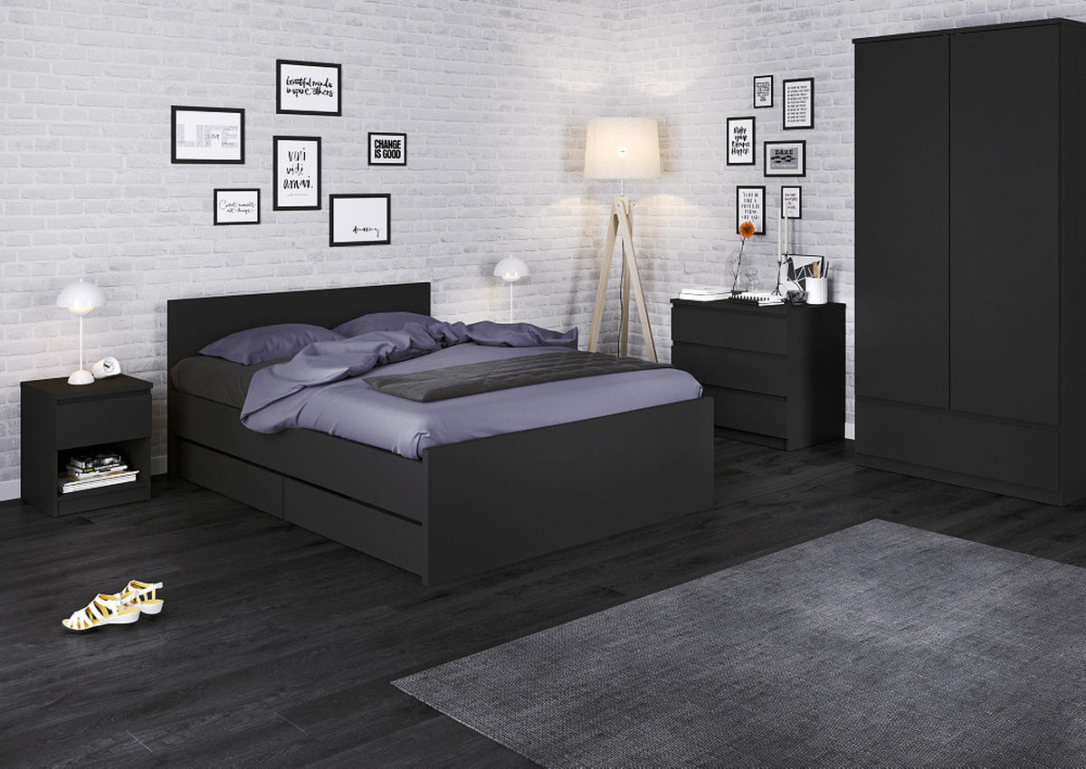 BETTSCHUBLADEN, Nada, Schwarz, Spanplatte foliert, 94 x 67 x 18 cm - Schwarz, Holzwerkstoff - ebuy24