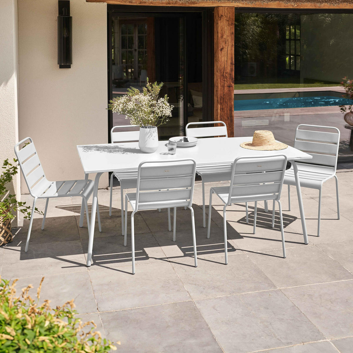 GARTENSET 7-tlg., Weiß - Weiß, Metall - Oviala