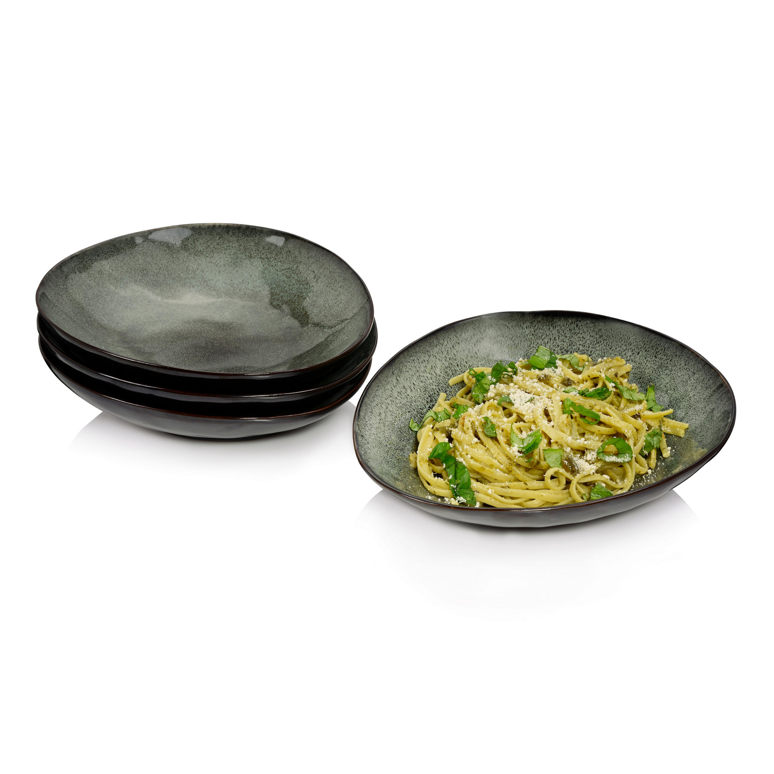 PASTATELLER SET KOPENHAGEN - 4 teilig aus Steingut - Dunkelgrün, Keramik (24cm) - Sänger