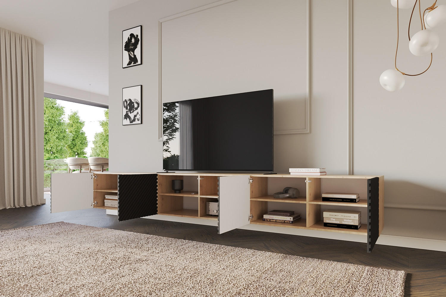 LOWBOARD ZENO-W 3x100x40x41 cm - Artisan / Schwarz - Schwarz, Holzwerkstoff (300/40/41cm) - ALTDECOR