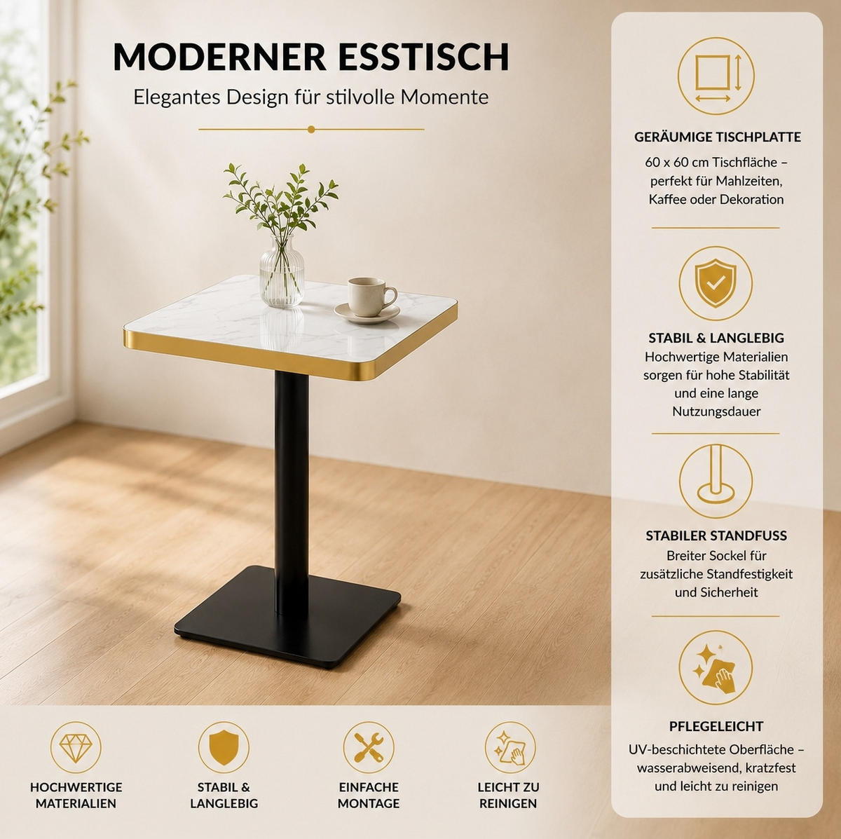 ESSTISCH quadratisch 60/60 cm Weiß mit Metallgestell - Weiß, Holzwerkstoff (60/60/74cm) - MIVRAY