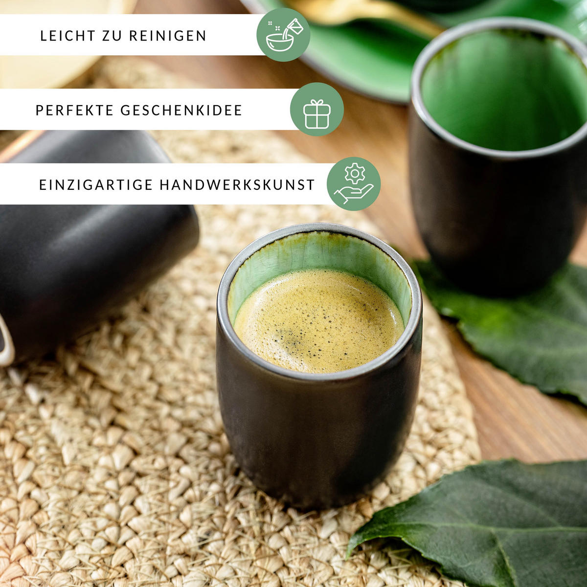 ESPRESSOBECHER SET PALM BEACH - 4 teilig aus Steingut - Grün, Keramik (0.07L) - Sänger