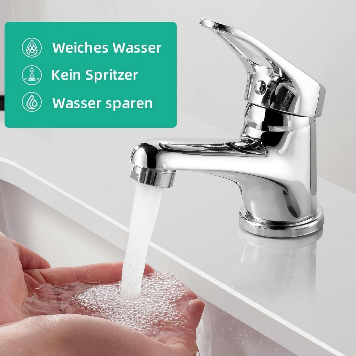WASCHTISCHARMATUR Cobbe Chrom Wassersparend - Silberfarben, Metall (1/2/1cm)
