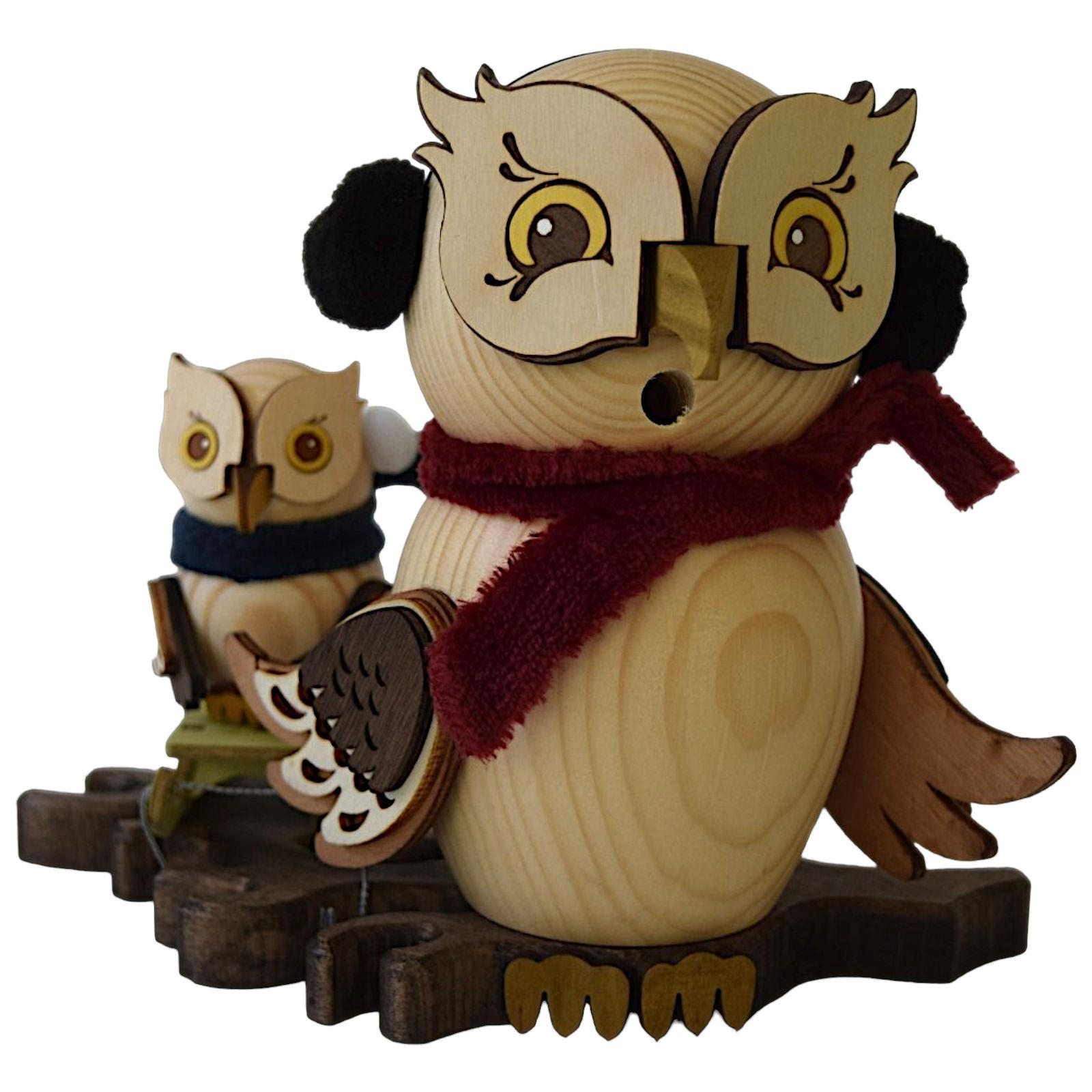 RAUCHFIGUR Eule Schlittenfahrt mit Kind 15 cm - Multicolor, Holz (10/15/10cm)