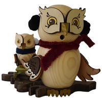 RAUCHFIGUR Eule Schlittenfahrt mit Kind 15 cm - Multicolor, Holz (10/15/10cm)