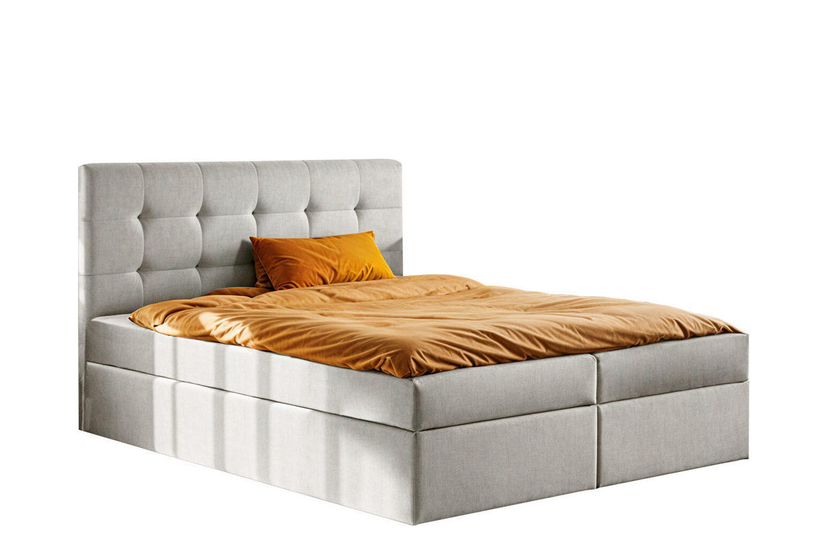 BOXBETT Mit Matratze Und Bettkasten LUDANO Stoff Noel Hellgrau 140x200 cm H3-Bonell - Hellgrau, Holz (140/200cm) - Kaiser Möbel