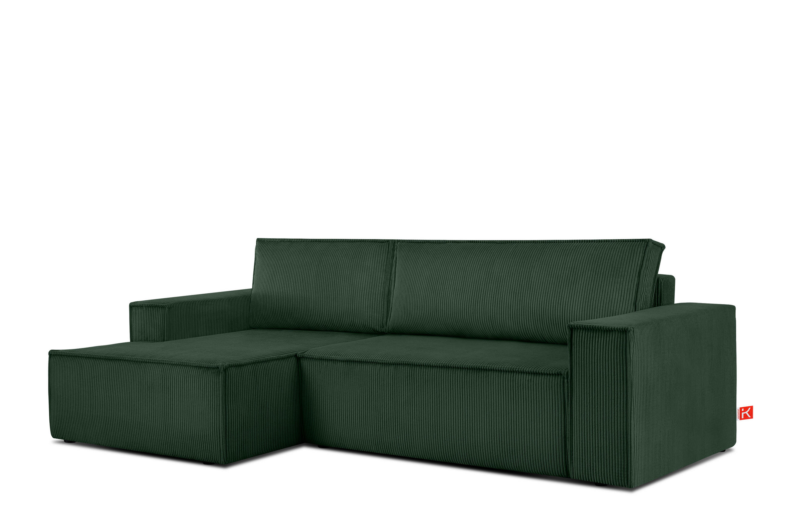 ECKSCHLAFSOFA-LINKS NAPI in Pet Friendly Cord-Stoff, dunkelgrün - Dunkelgrün/Schwarz, Textil (262/148cm) - KONSIMO®