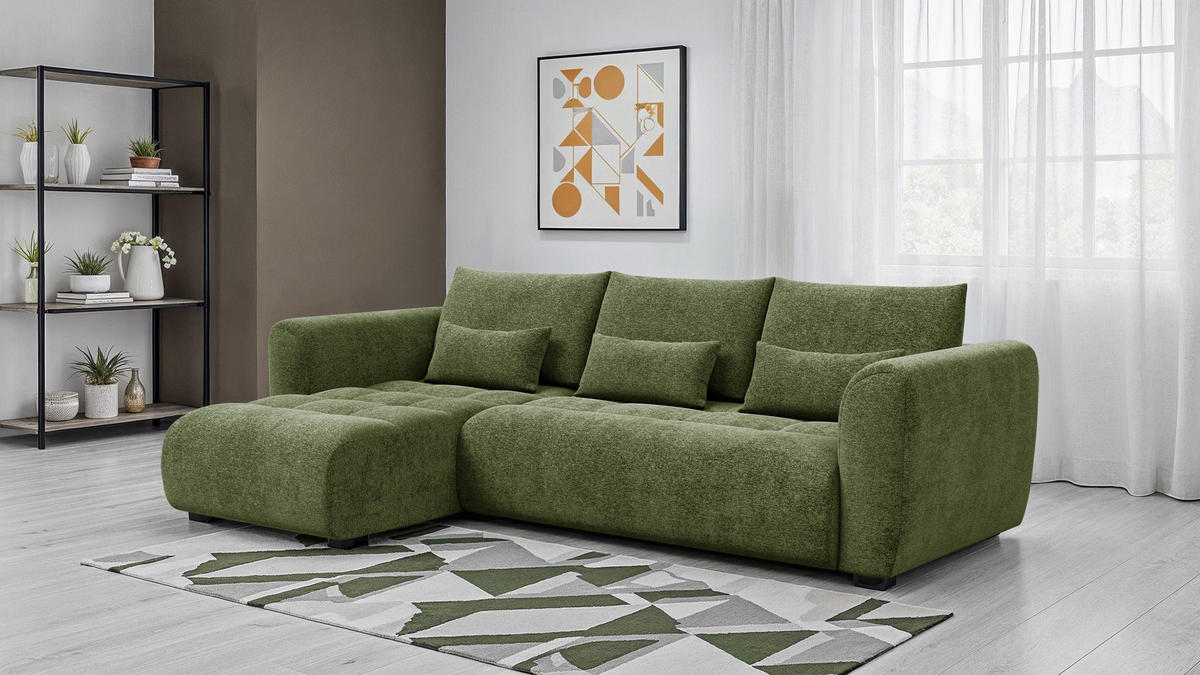ECKSOFA SORENO 4-Sitzer, dunkelgrün - Dunkelgrün/Schwarz, Holz/Textil (293/171cm) - Courtois Laville