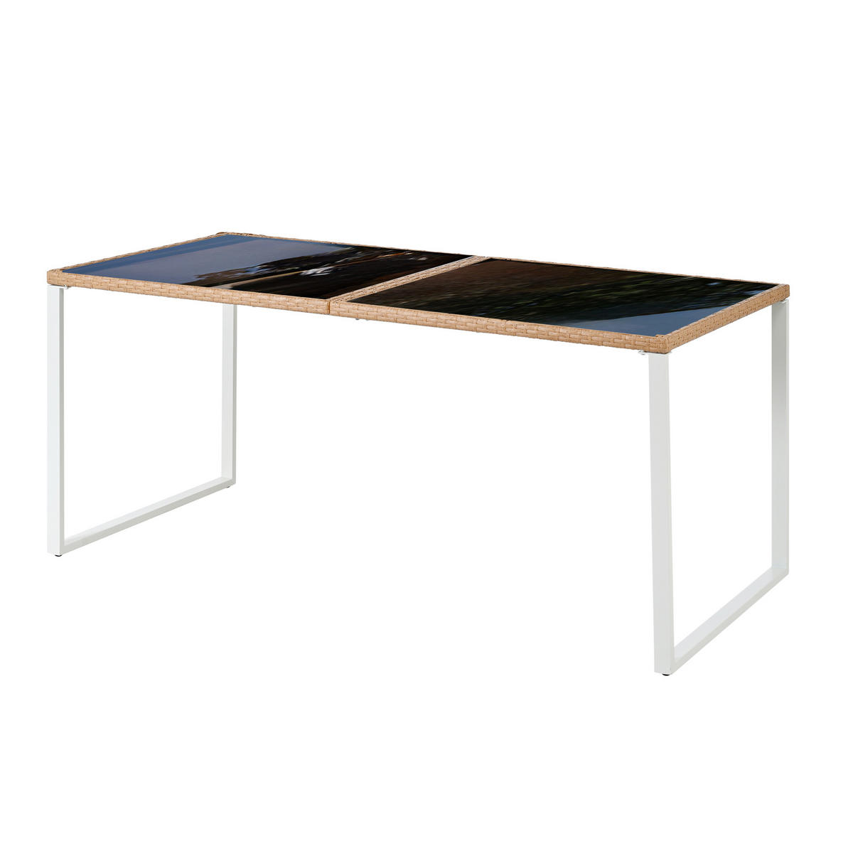 GARTENESSGRUPPE Braun/Weiß 7-teilig für 6 Personen mit Glastisch & abnehmbaren Polstern - Braun, Naturmaterialien - PANGIVO