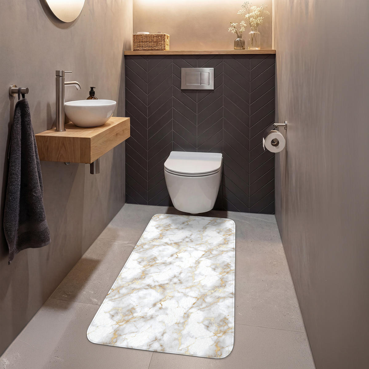 WC PŘEDLOŽKA Zlaté žilky - Mramor - Bílý 60x120 cm - bílá, textil/plast (60/1cm) - OnlyWow