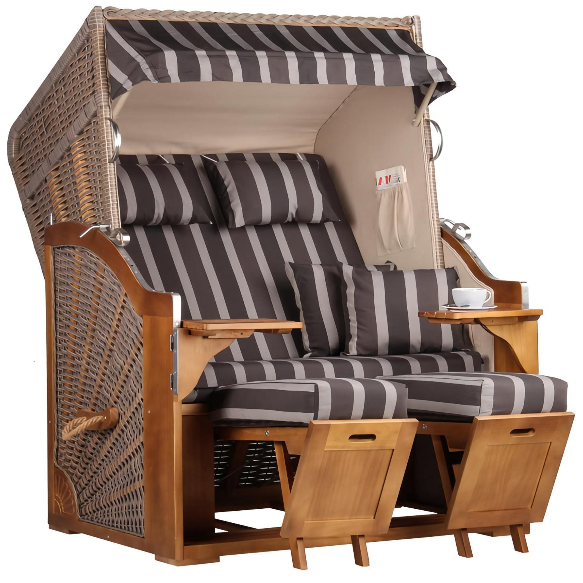 STRANDKORB Schleswig Pinie 2-Sitzer - Braun/Grau, Metall (120/160/80cm) - Mr. Deko