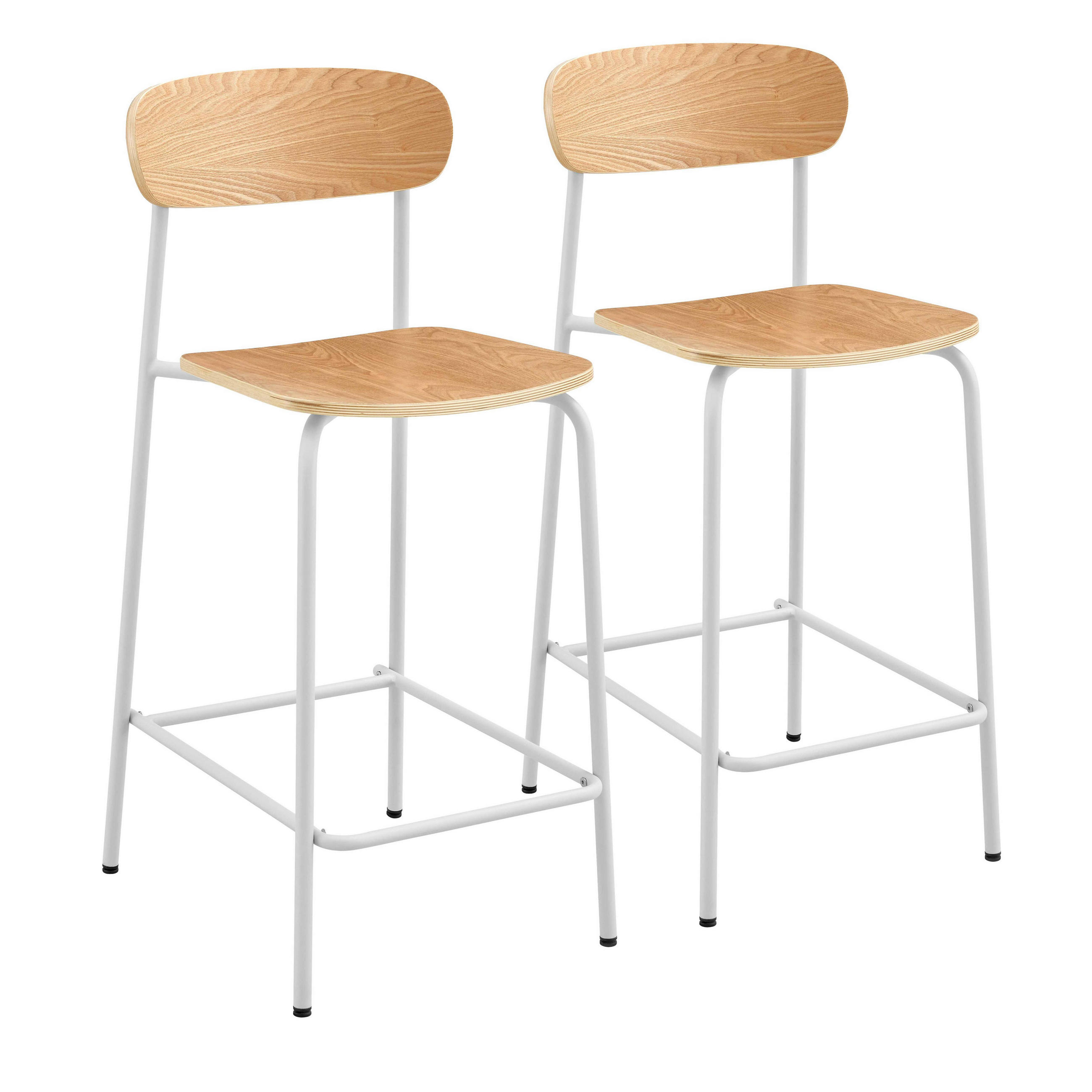 BARSTUHL 2-tlg., Weiß - Eichefarben/Weiß, Holz/Metall (50/96/42cm) - Oviala