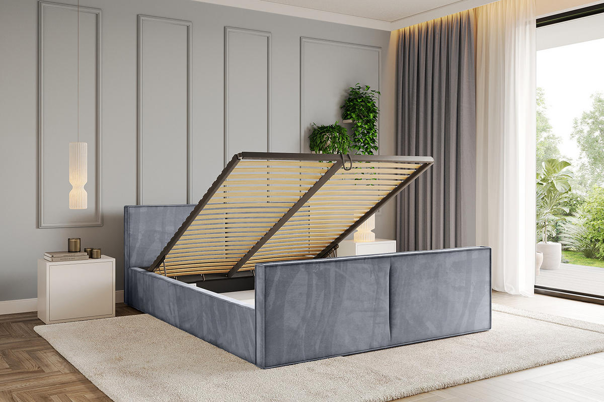 POLSTERBETT mit Bettkasten, Fußteil und Lattenrost, Boxbett mit Matratze H3/H4 - EMMI-Z-V1 180x200 Grau - Grau, Holzwerkstoff/Textil (180/200cm) - ALTDECOR