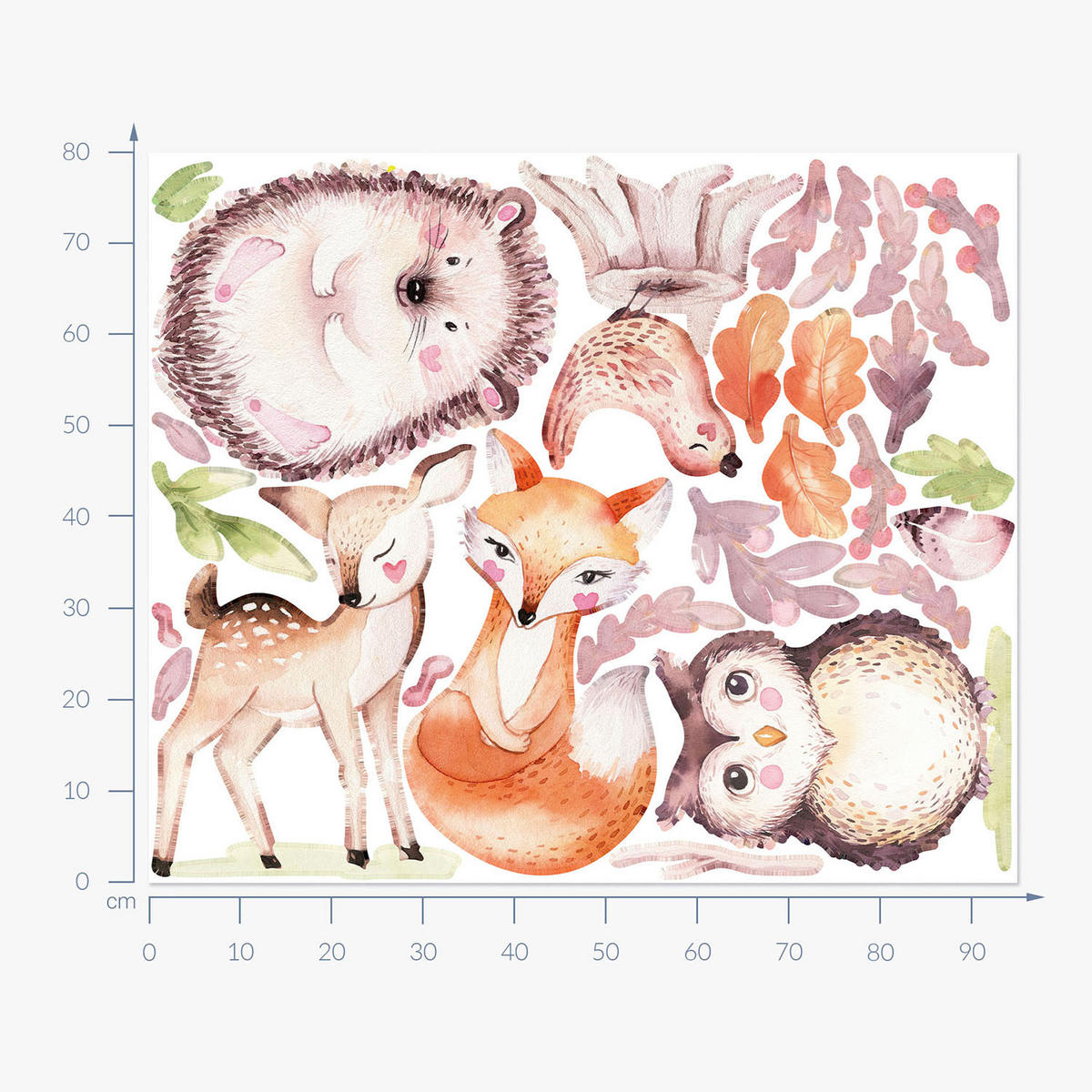 WANDAUFKLEBER 80x95cm - Waldtiere - Multicolor, Kunststoff (80/95/0.1cm) - Wallfluent
