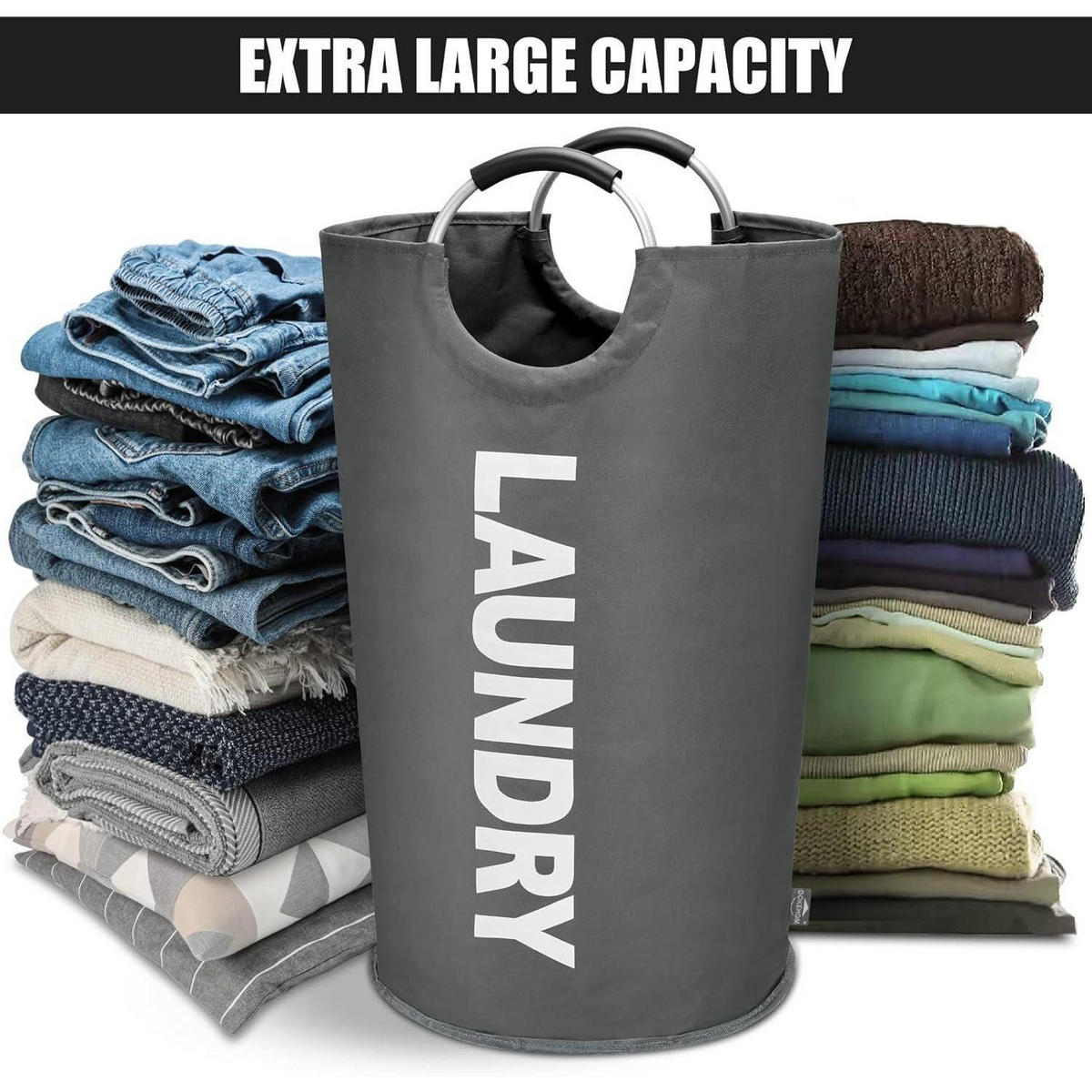WÄSCHEKORB faltbar 125 L Dunkelgrau - Anthrazit, Textil (45/79/45cm)