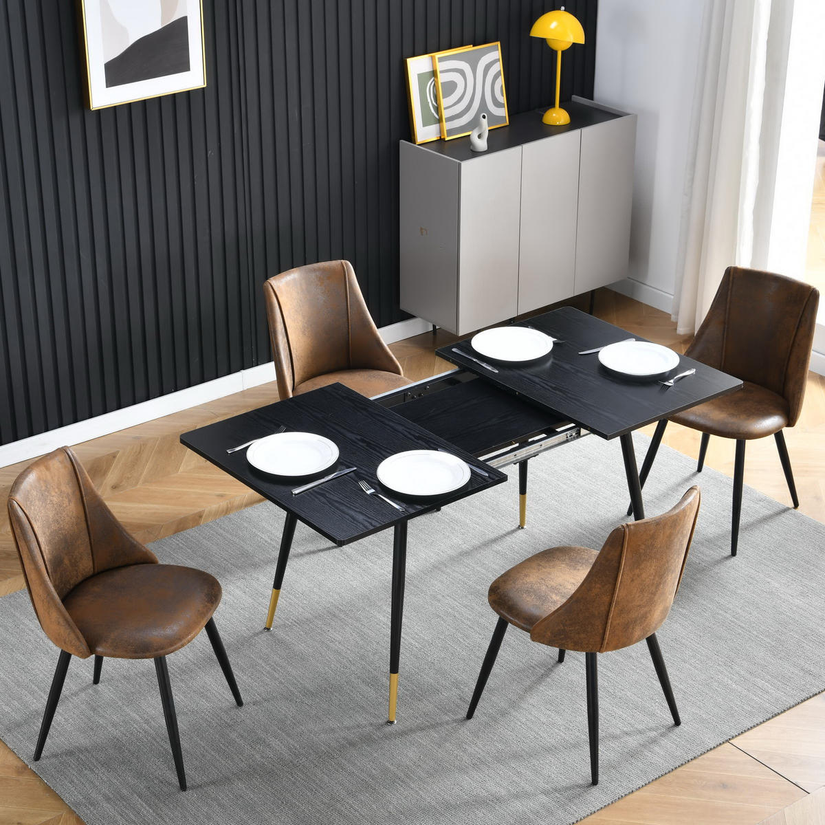 ESSTISCH ausziehbar für 4–6 Personen Schwarz - Schwarz, Metall (160/80/75cm) - Meubles Cosy