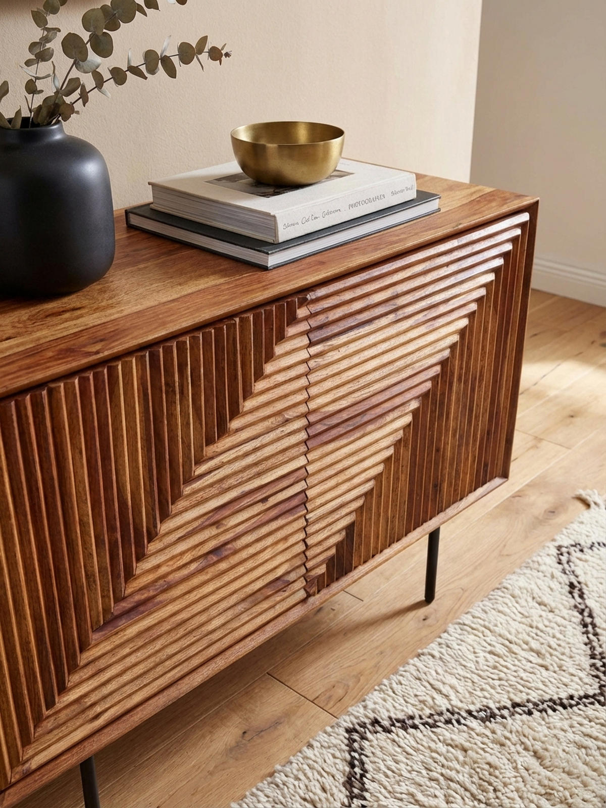 SIDEBOARD – "Harmony", Massivholz mit Metalldetails, viel Stauraum - Schwarz/Braun, Holz/Metall (100/71/40cm) - KADIMA DESIGN
