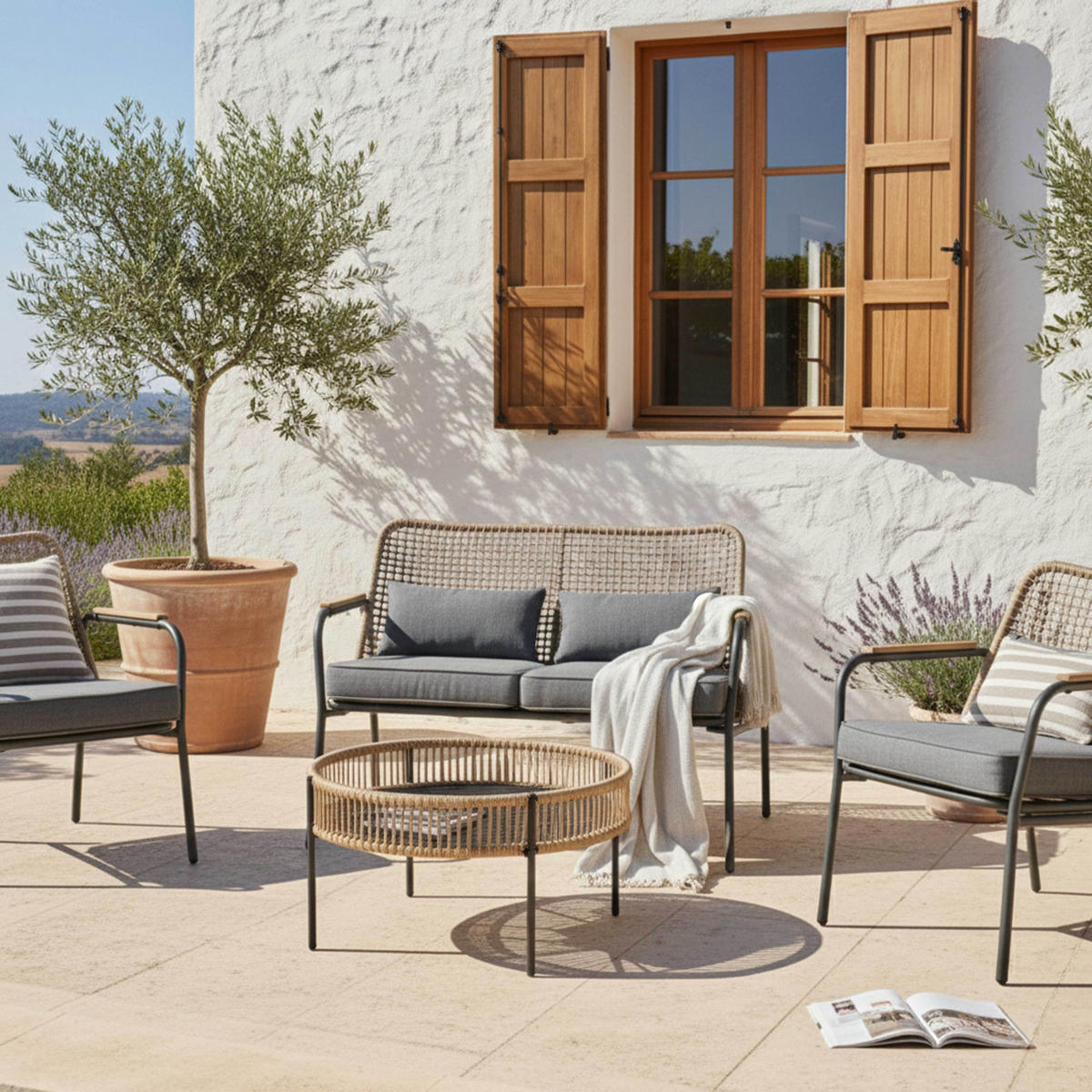 GARTENMÖBEL 4-Sitzer, Braun - Braun, Holzwerkstoff - Oviala