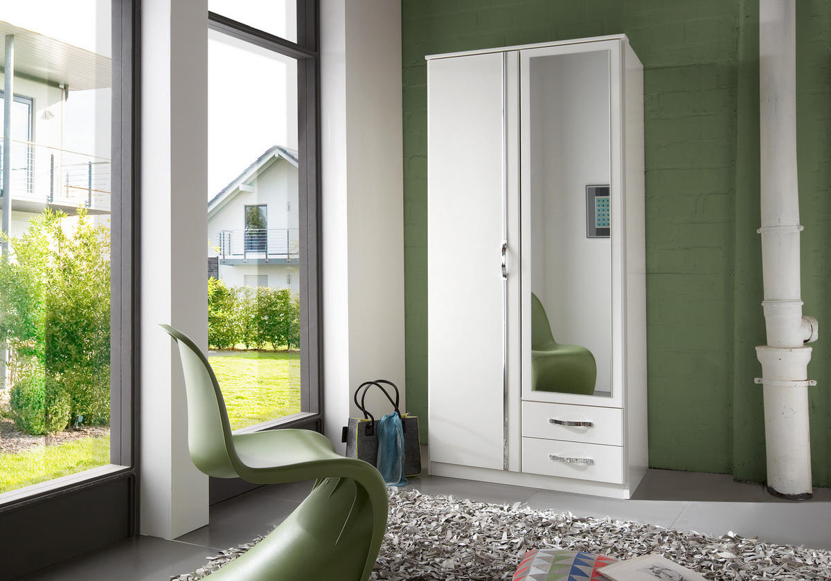 KLEIDERSCHRANK Duo in Weiß mit Aufleistungen in Chrom 91x199x58 cm (BxHxT) – Drehtürenschrank 91 cm Breite - Weiß, Holzwerkstoff (120/200/80cm)