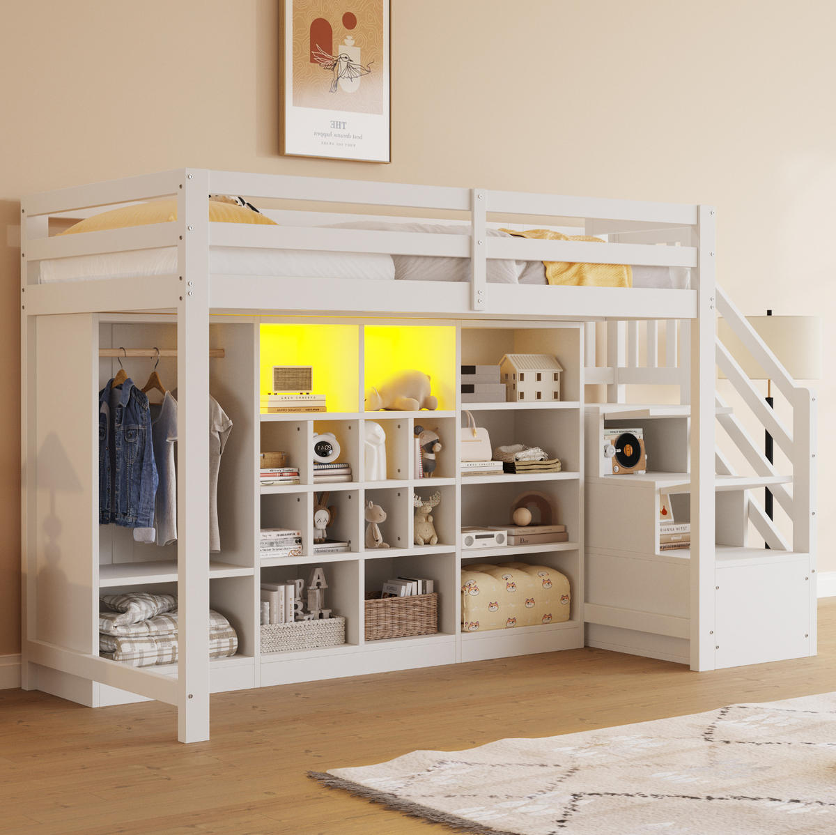 HOCHBETT 90/200 cm aus Holz mit Stauraum und LED, Weiß - Weiß, Holz (90/200cm) - OKMYHOME