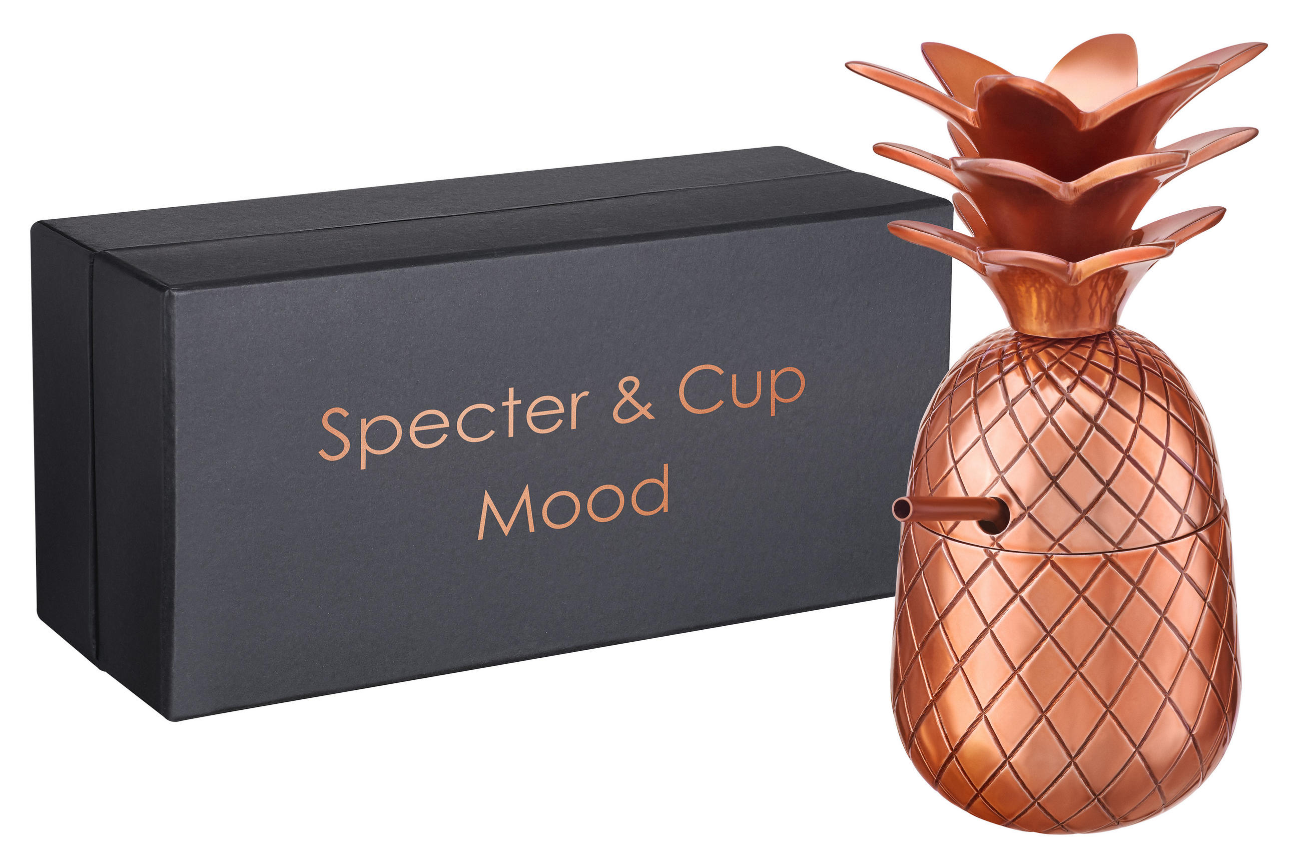 COCKTAILBECHER ANANAS Mood Bronze 300ml mit Deckel + Strohhalm - Kupferfarben, Paraffin (7/19/19cm) - Specter & Cup