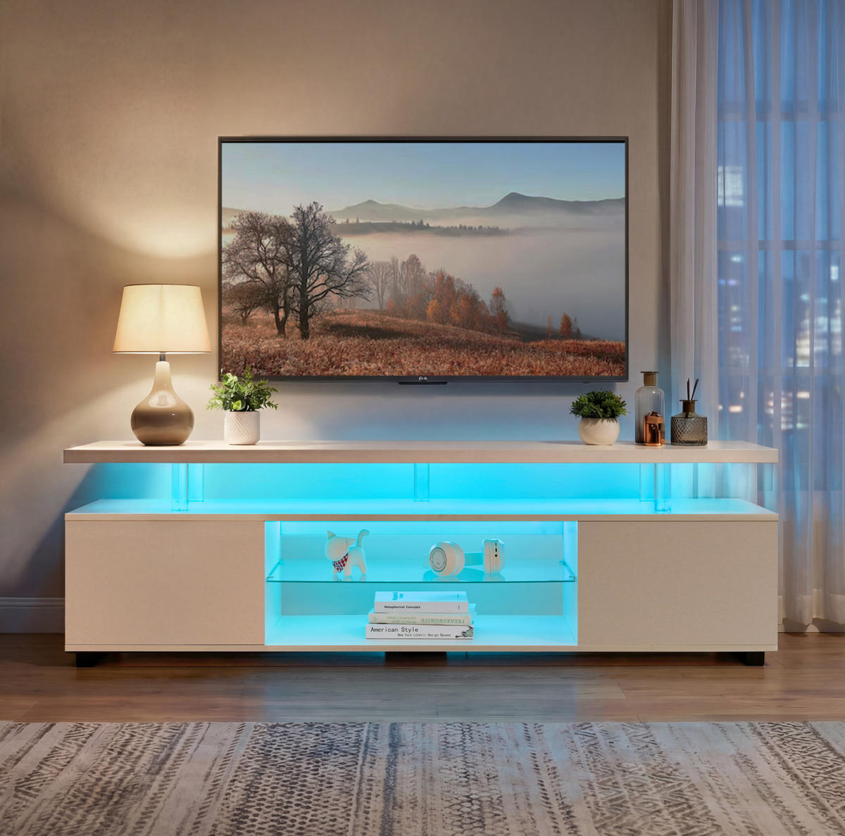 TV-ELEMENT mit LED-Beleuchtung und Stauraum Weiß - Weiß, Holz (40/48/130cm) - Beauniv