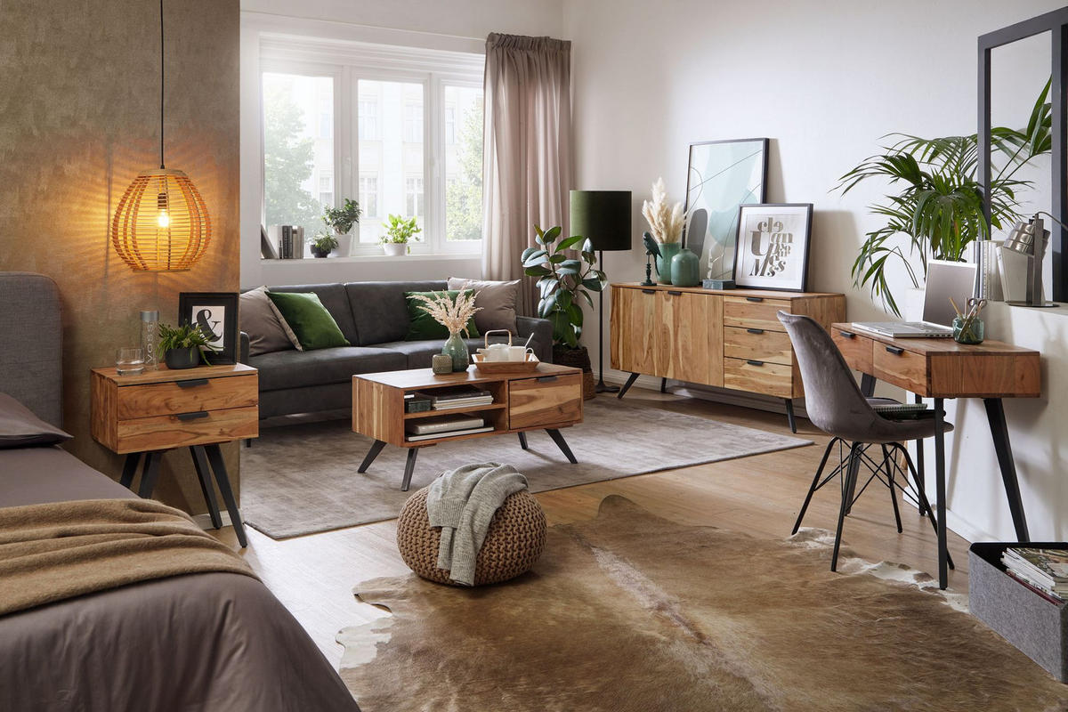 COUCHTISCH Massivholz und Metall, Modernes Design, Großer Stauraum, Robuste Beine - Beige/Anthrazit, Holz/Metall (45/95/45cm) - KADIMA DESIGN