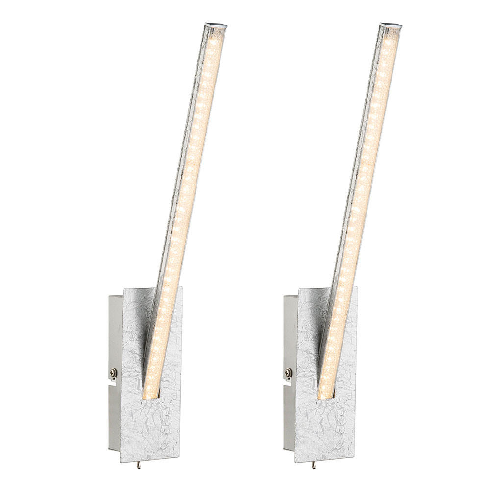 LED WANDLEUCHTE Fuego Silber Kristalle 2er Set - Silberfarben, Metall (6.2/35/11cm)