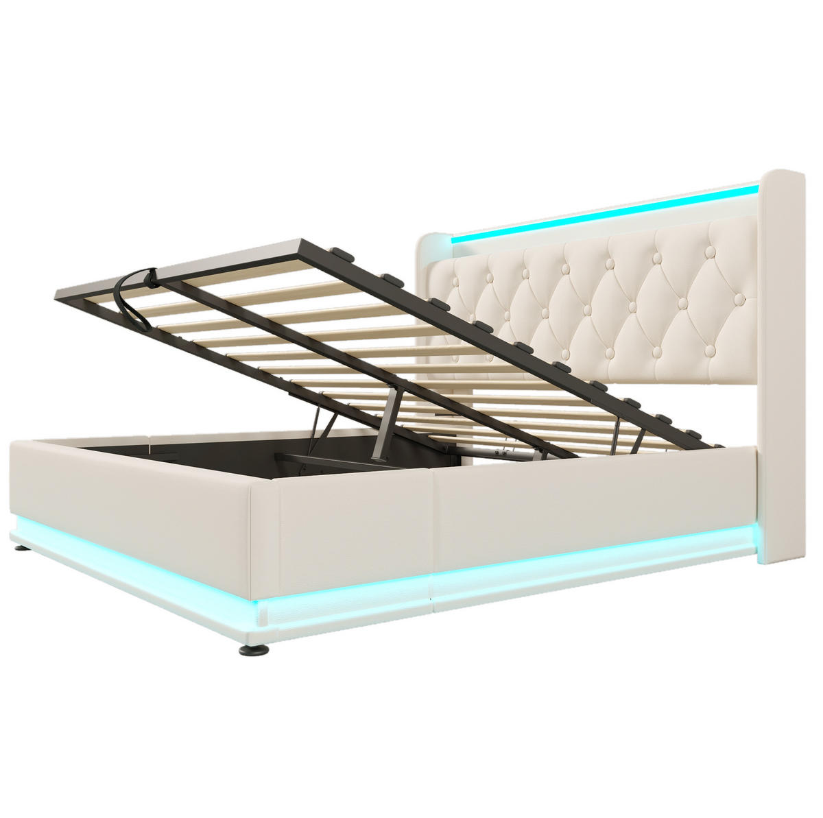 POLSTERBETT mit LED und Stauraum 140x190 cm PU Weiß - Weiß, Metall (140/190cm) - Meubliv