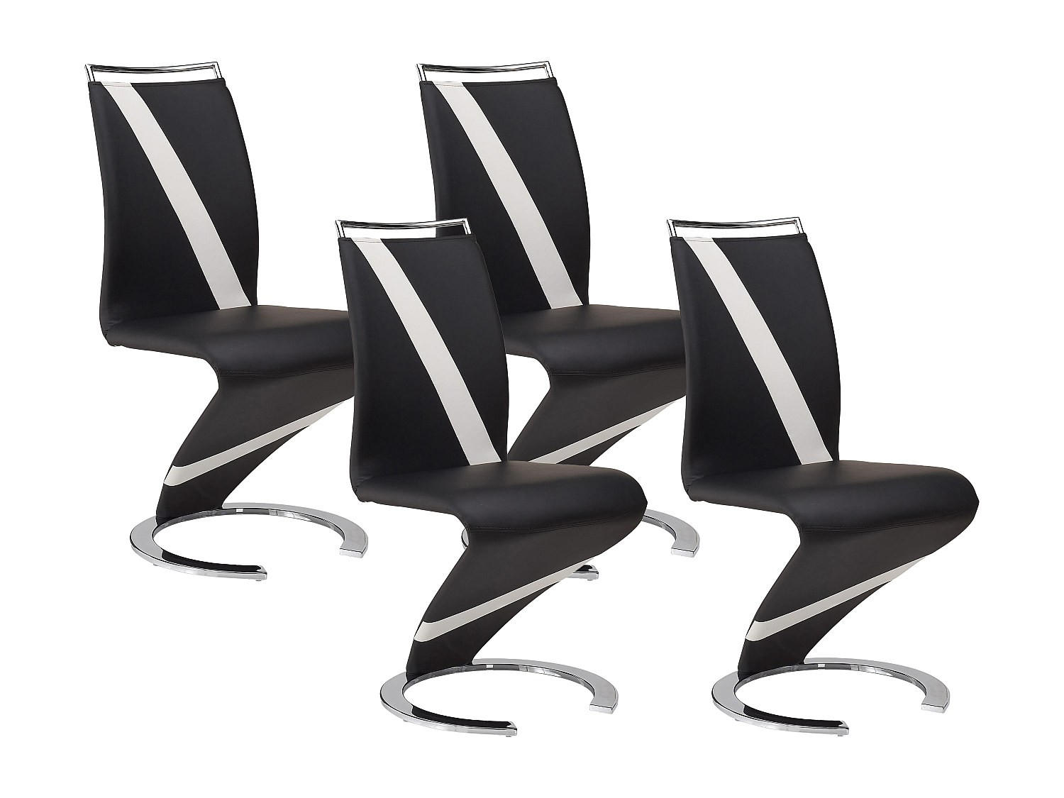 STUHL Freischwinger 4er-Set - Kunstleder - Schwarz & Weiß - TWIZY - Schwarz, Leder (49/100/61cm) - Vente-Unique