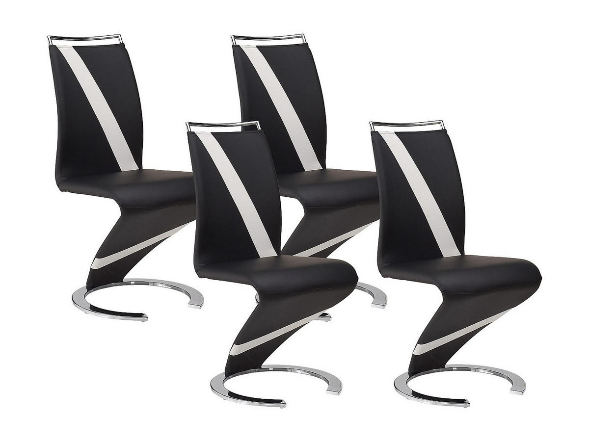 STUHL Freischwinger 4er-Set - Kunstleder - Schwarz & Weiß - TWIZY - Schwarz, Leder (61/100/49cm) - Vente-Unique