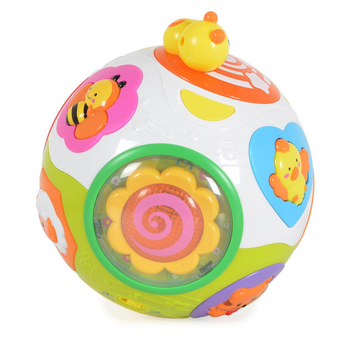 MUSIKSPIELZEUG Aktivitätsball 938 bunt Kunststoff, Tierknöpfe, Geräusche, Lichter, Motorik, ab 6 Monaten - Gelb, Kunststoff (17/17/19cm) - Moni