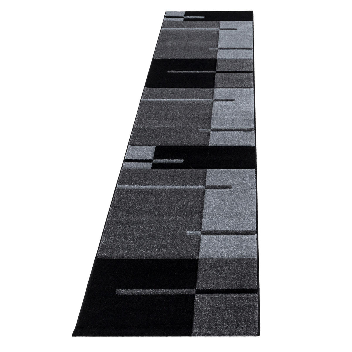 TEPPICH Kurzflor Karo Muster Polypropylen Wohnzimmer Grau Läufer 80x300 - Grau, Textil (80/300cm) - KADIMA DESIGN