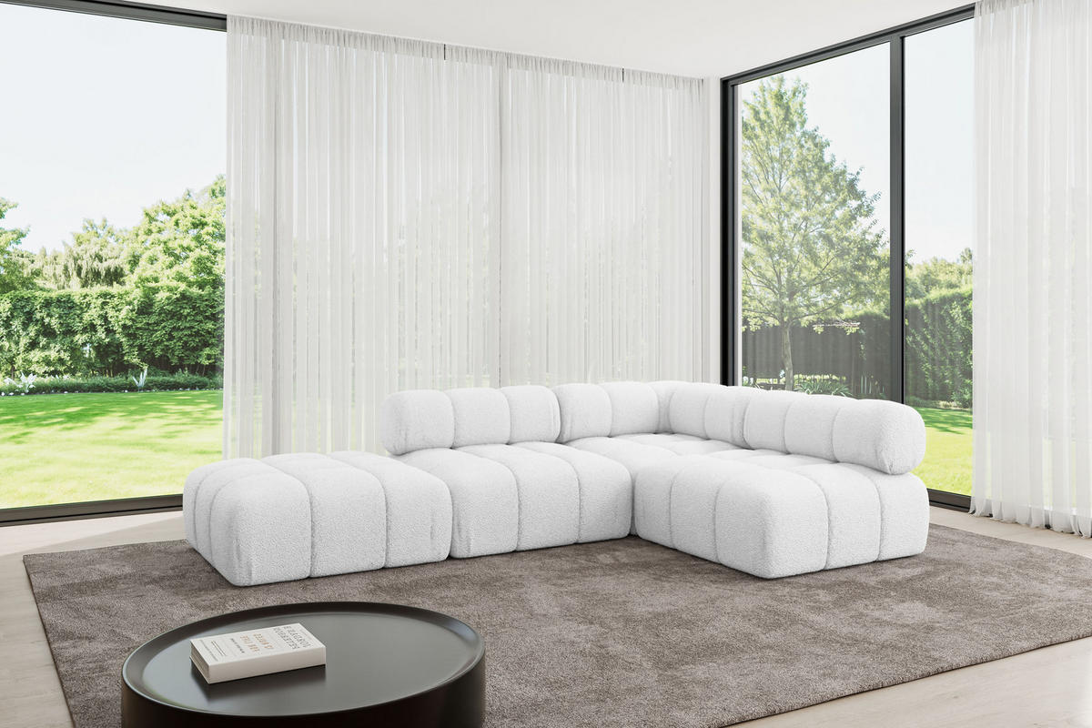 ECKSOFA modulares Sofa Favio-L1 - 285x190x70 cm Weiß Bouclé - Weiß, Holzwerkstoff/Textil (285/190cm) - ALTDECOR