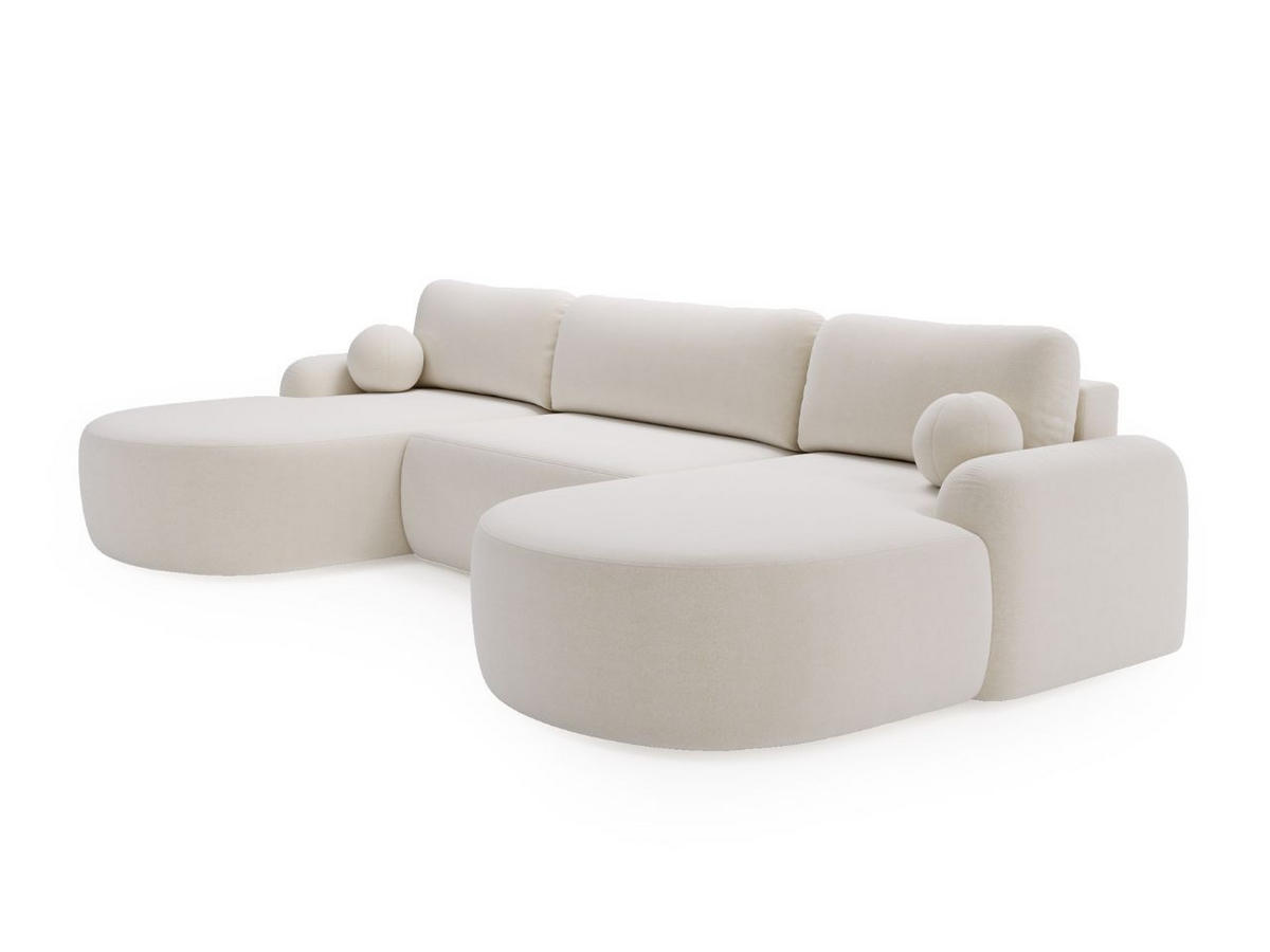 ECKSOFA Aurio U Bouclé-Stoff Weiß - Schwarz/Weiß, Kunststoff/Textil (347/177cm) - Graingold