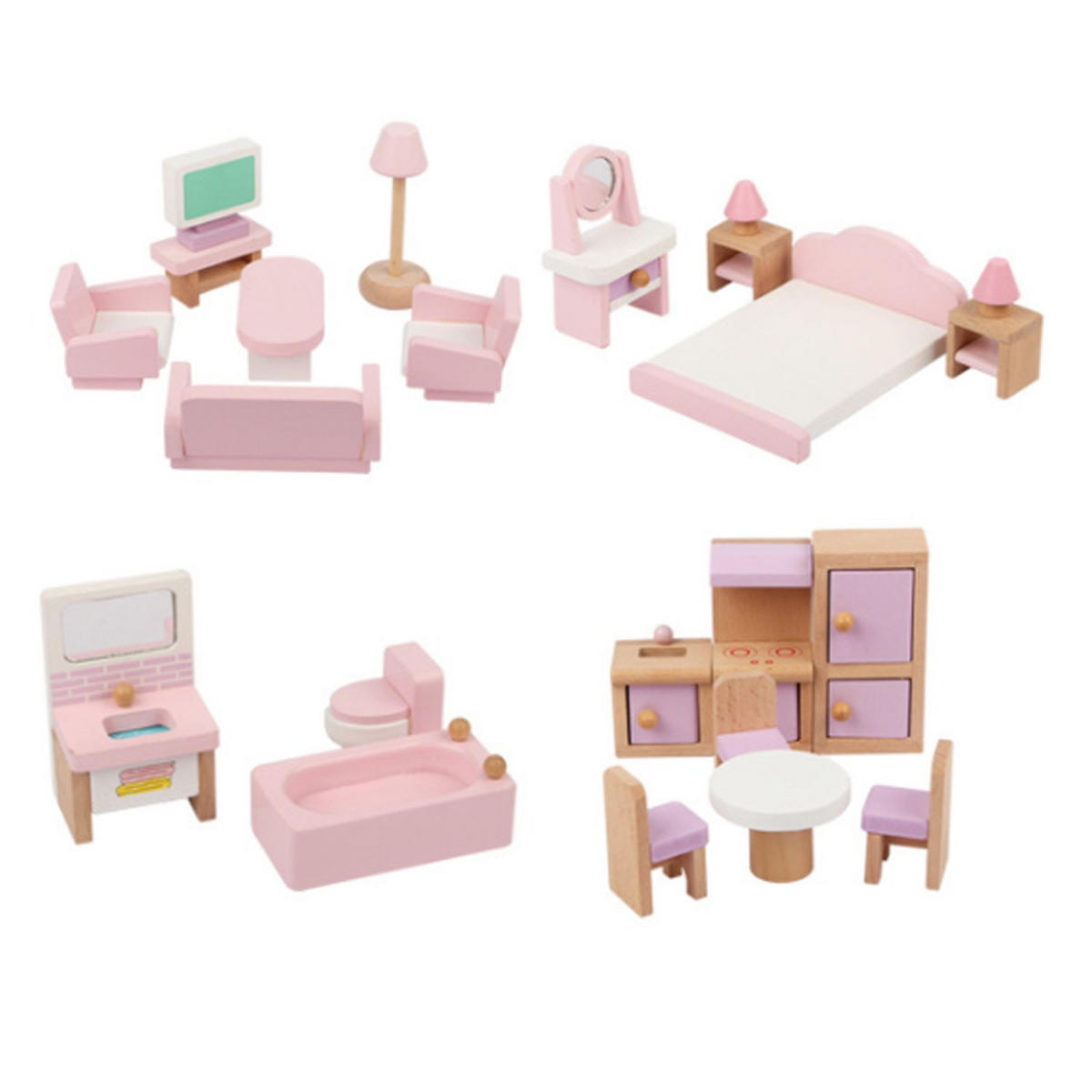 PUPPENHAUS Sandy möbliert Holz 2 Etagen - Rosa, Holz (23/45/45cm) - Coemo