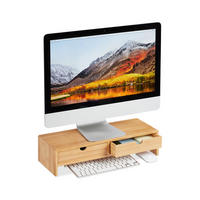 MONITORSTÄNDER Natur Bambus 2 Schubladen - Hellbraun, Holz (18/47/11.5cm) - Relaxdays