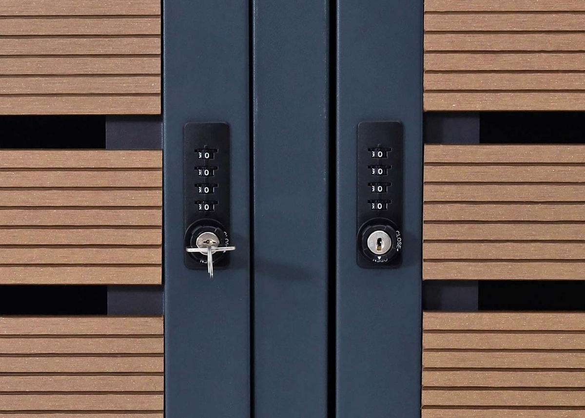 MÜLLTONNENBOX 3er mit Pflanzkasten HxBxT 124x200x84cm Teak-Optik - Teakfarben, Metall (200/124/84cm) - PROREGAL