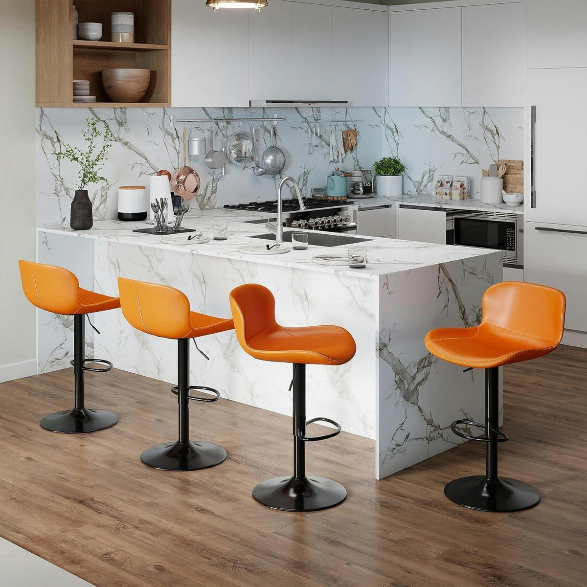 BARHOCKER 4er Set Höhenverstellbar Kunstleder Orange - Orange, Kunststoff (45/100/38cm)