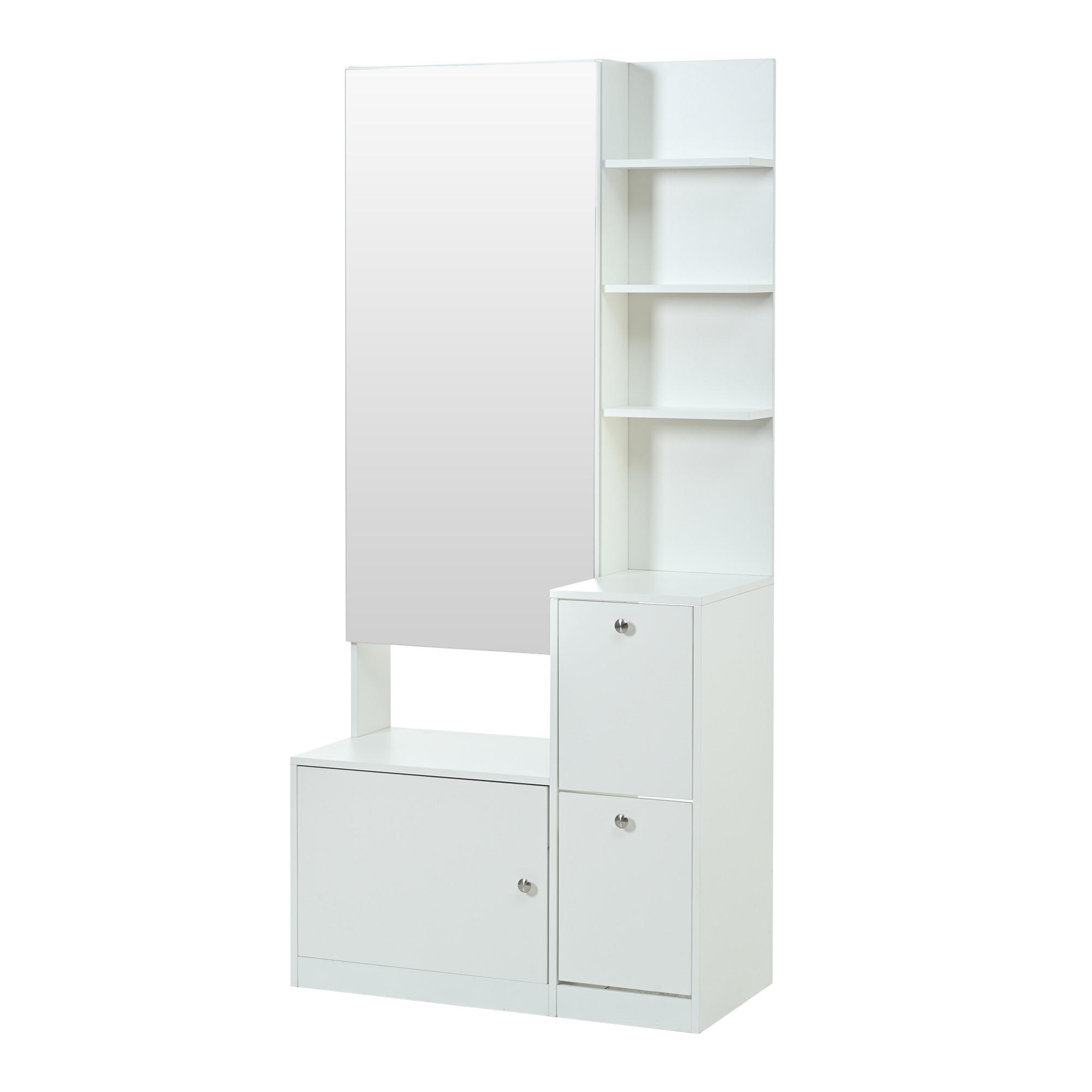 SCHUHSCHRANK aus Spanplatte 85x40x180cm in Weiß mit Spiegel - Weiß, Holzwerkstoff (85/180/40cm) - Modfu