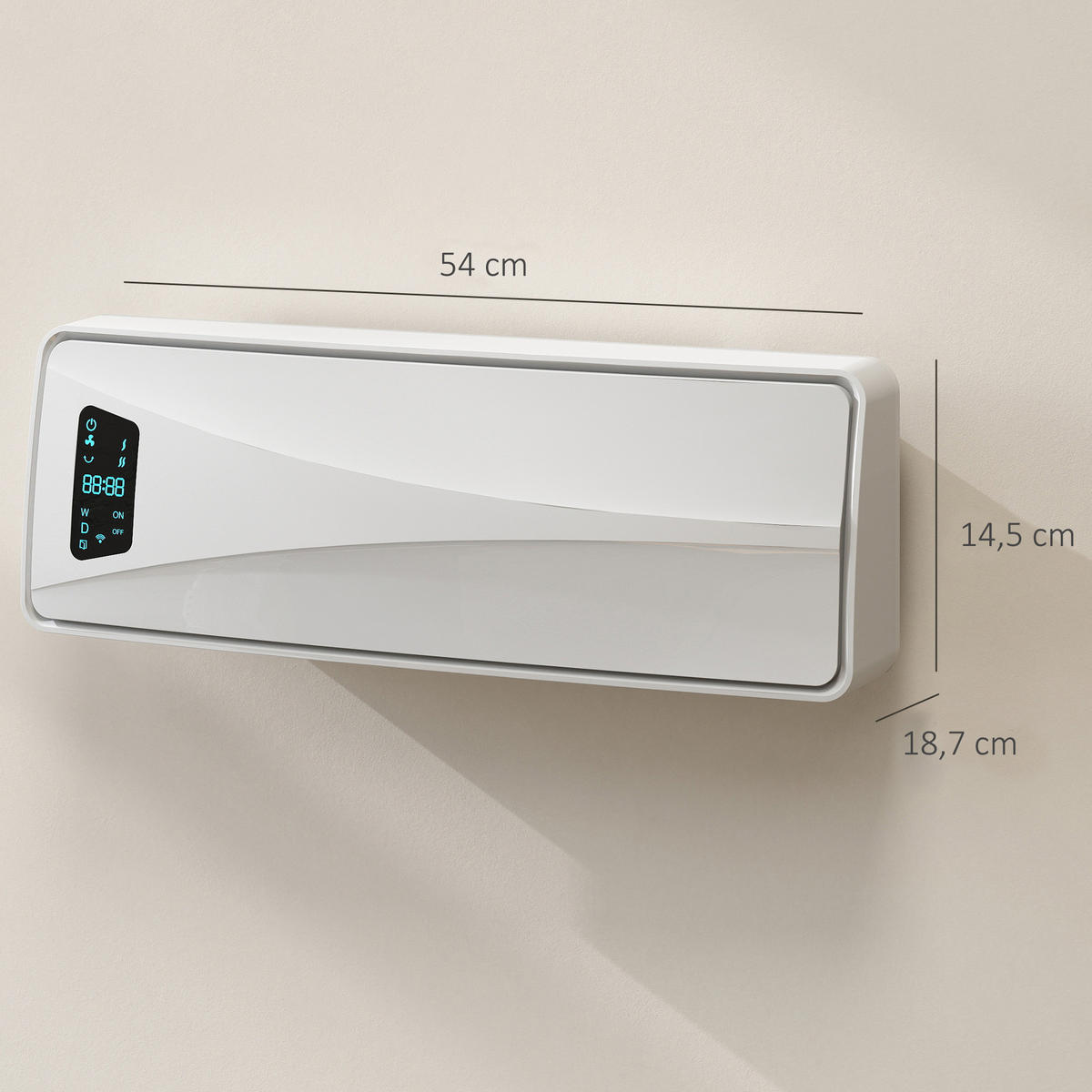 WANDMONTIERTER-ELEKTROHEIZER ABS PA Weiß - Weiß, Kunststoff (18.7/14.5/54cm) - HOMCOM