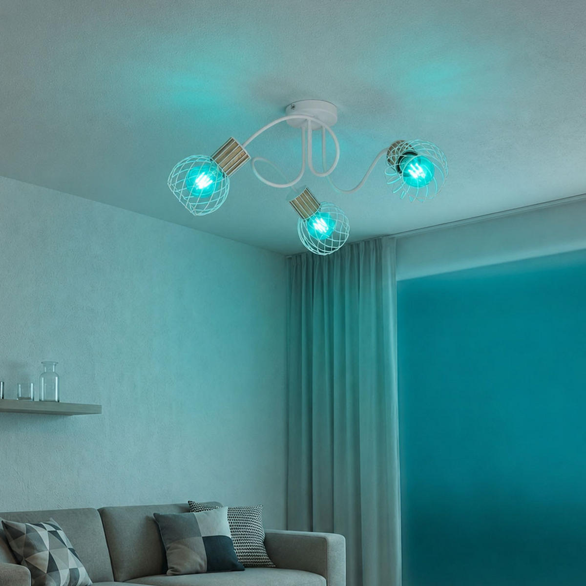 LED DECKENLEUCHTE Gitteroptik Weiß - Weiß, Holz (60/60/24cm) - Globo Lighting