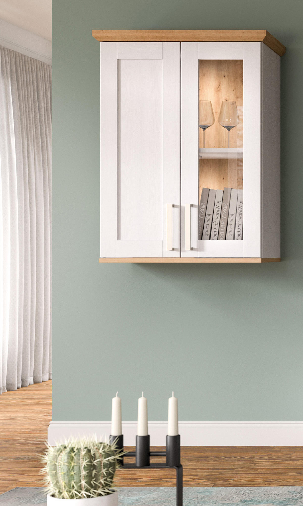 VITRINE weiß Lärche, Eiche Artisan 64 cm, Highboard im Landhaus-Stil - Silberfarben/Schwarz, Holzwerkstoff/Kunststoff (64/88/37cm) - Inn.Furn
