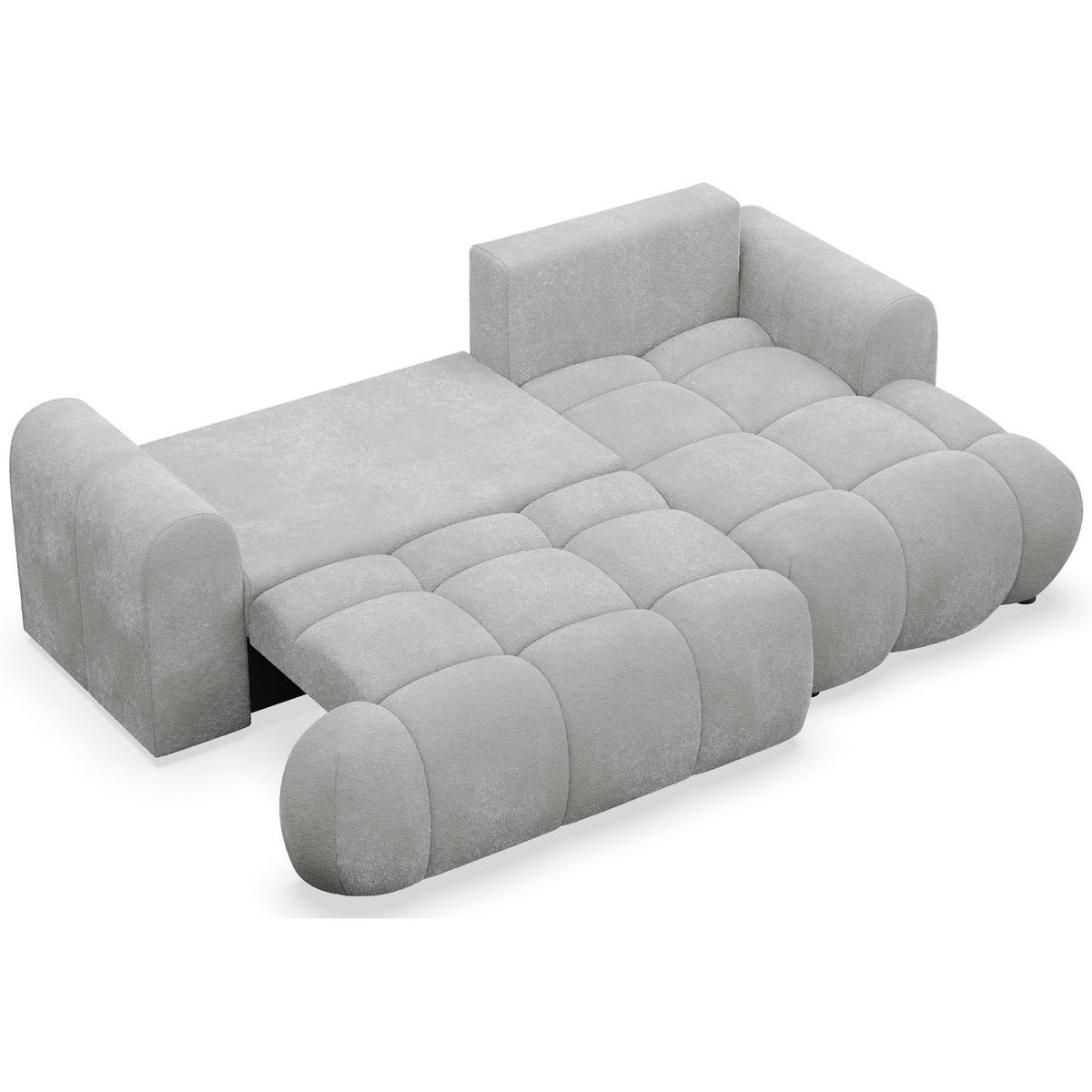 ECKSOFA Ombo Mini, Hellgrau Bouclé, rechtsseitig - Hellgrau/Schwarz, Kunststoff/Textil (155/246cm) - Selsey