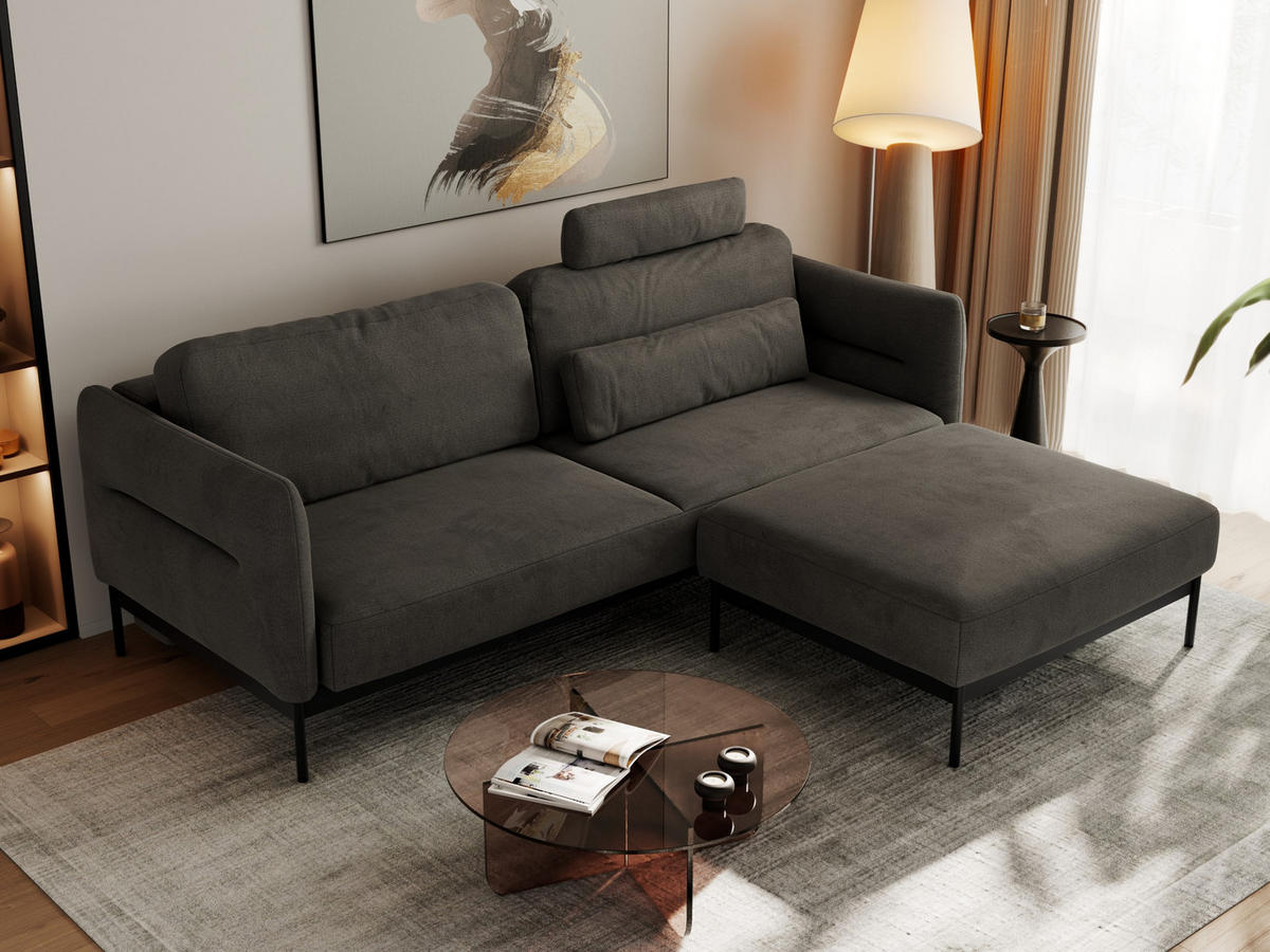 SCHLAFSOFA SALENTO Dunkelgrau Velvet - Dunkelgrau/Schwarz, Textil/Metall (221/82/193cm) - MKS
