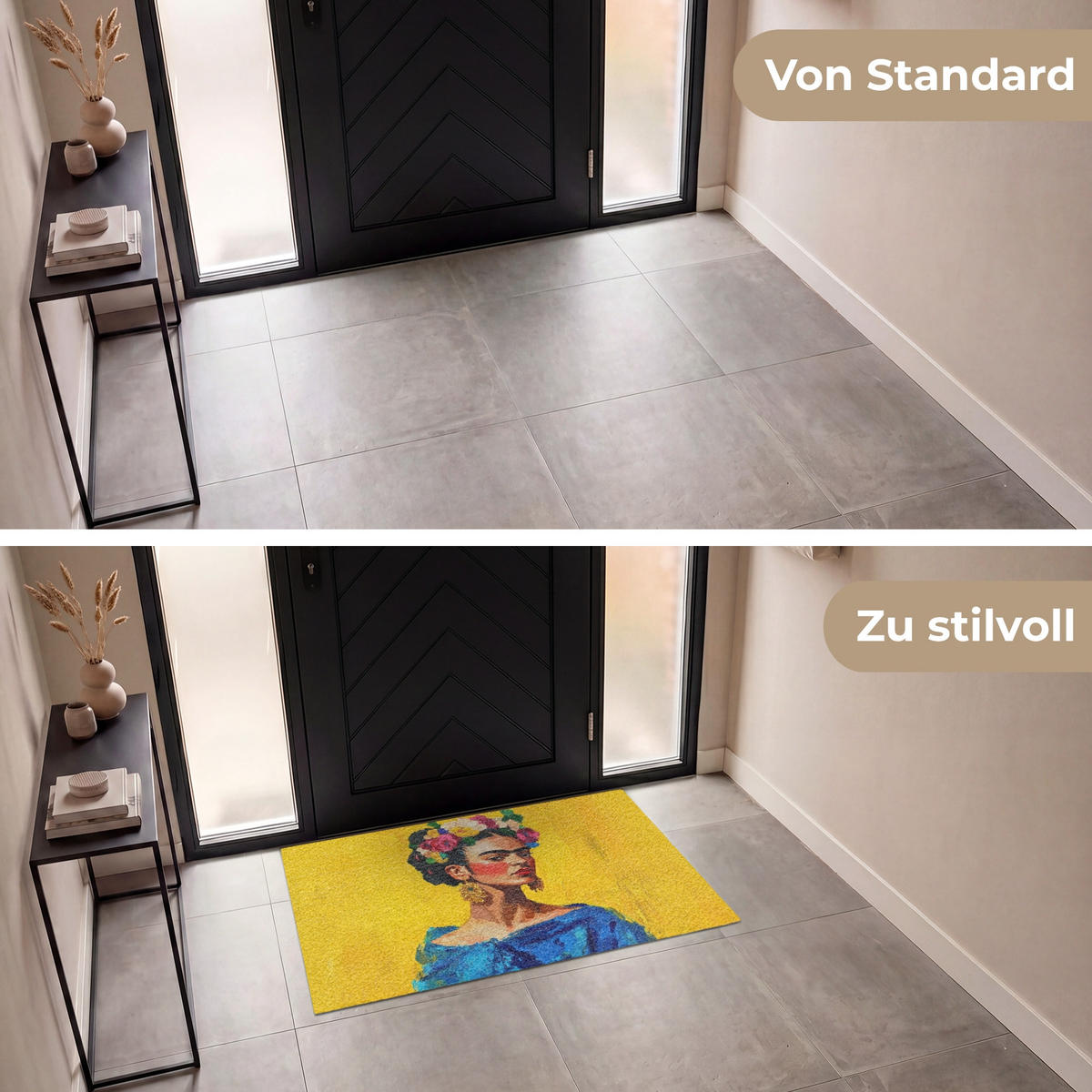 ROHOŽKA Frida Kahlo - Žena - Žlutá - Modrá - Květiny 120x80 cm - žlutá, textil/umělá hmota (120/0.4cm) - MuchoWow