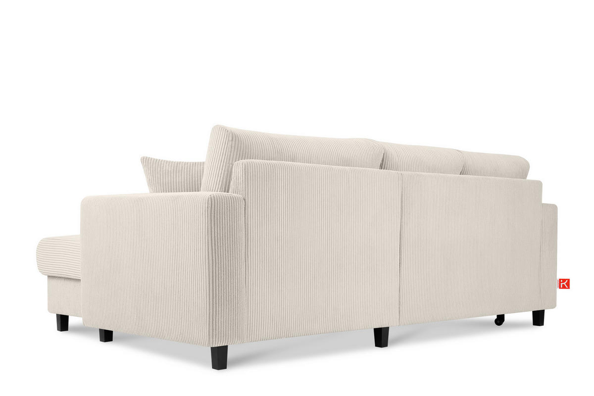 ECKSCHLAFSOFA EGRET Rechts mit Bettkasten, Cord-Stoff, cremefarben - Creme, Textil (234/90cm) - KONSIMO®