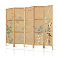 PARAVENT Japanischer 5-tlg 225x172 cm Boho Pflanzen - Braun, Holz/Textil (225/172/3cm) - Muralo