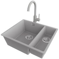 UNTERBAUSPÜLE GRANIT London Duo, 2-er set Grau 56/47 cm 1,5 Becken + Küchenarmatur 32/20 cm + Ablauf-Set ab 60er Unterschrank - Chromfarben/Grau, Kunststoff (56/20/47cm) - Primagran
